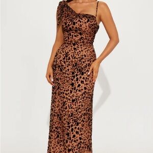Leopard Print One-Shoulder Dress